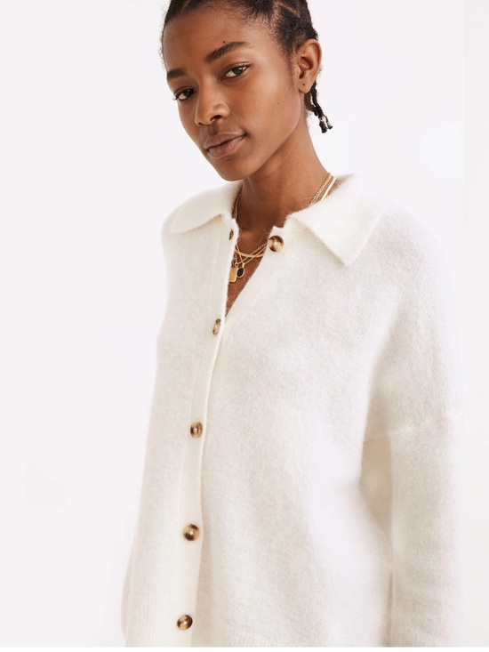 Madewell Sweaters - Madewell Off-White Wool/Alpaca Blend Carabelle Polo Button-Up Cardigan XL Boxy